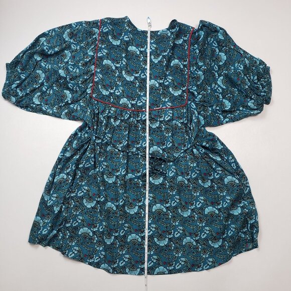 Band Of The Free Mallory Floral Babydoll Mini Dress Size Medium Deep Teal Aqua - Picture 4 of 16